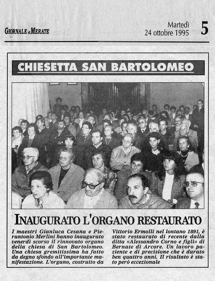 Inaugurazione dell'organo di San Bartolomeo a Merate