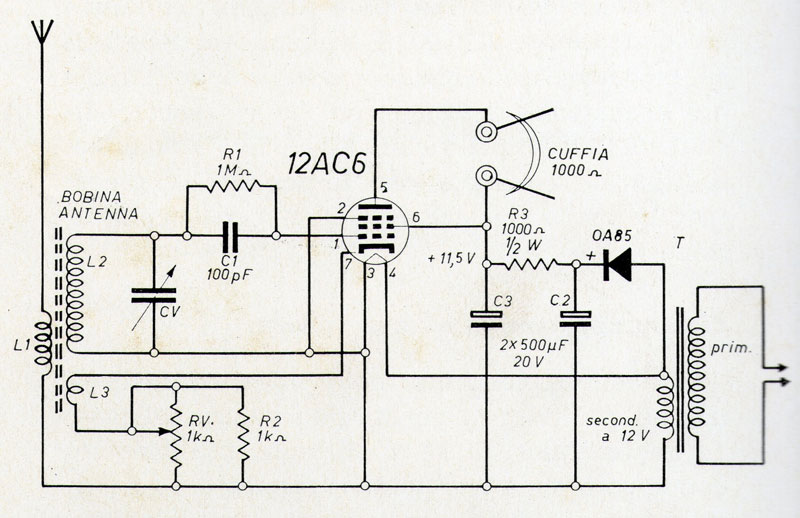 Figura 3 - Lo schema elettrico della radio a una valvola.