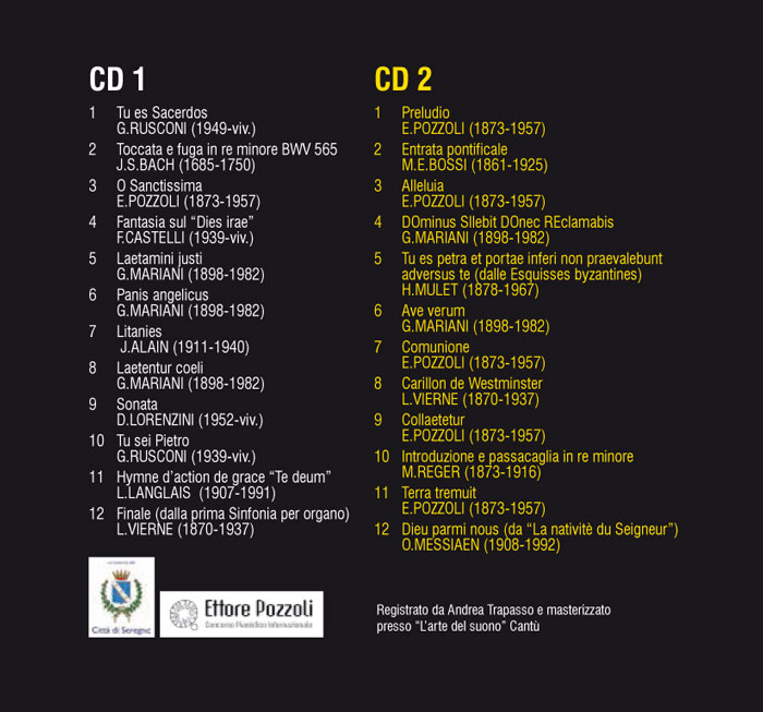 Retro copertina CD Serenius inter organum et cantus con elenco dei brani musicali