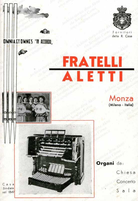 La prima pagina del catalogo pubblicitario fatto stampare dalla “Fratelli Aletti” dal quale proviene lo stralcio di Fig.41. Il libretto è databile anni ’30.